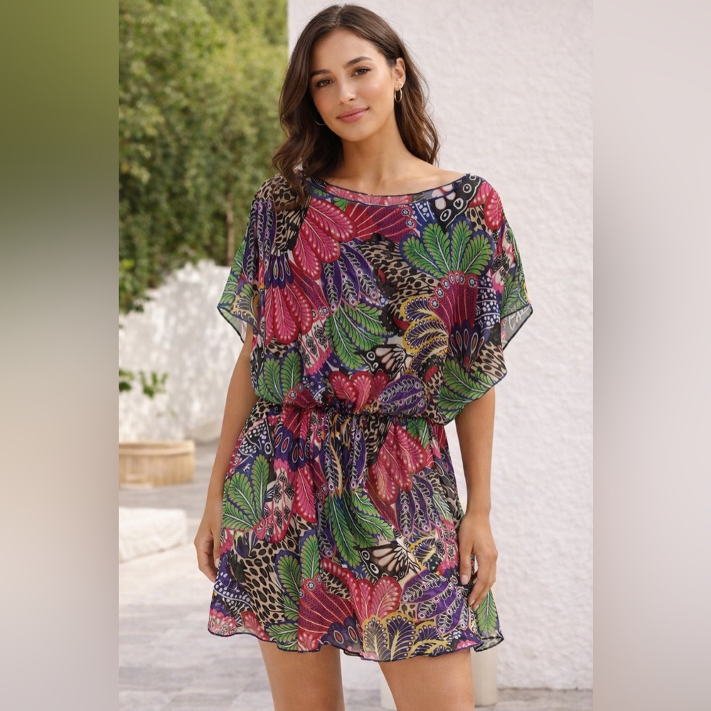 Colorful Patterned Kaftan.coverup-easy wash & dry.Elasticized waist!Women’s (M)